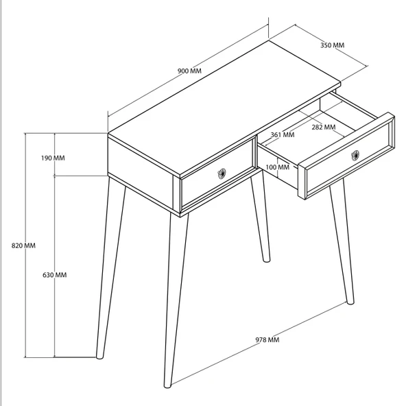 6021 LUNA (AHŞAP AYAKLI) MDF PROFİL ÇERÇEVELİ 2 ÇEKMECELİ DRESUAR BEYAZ - 2