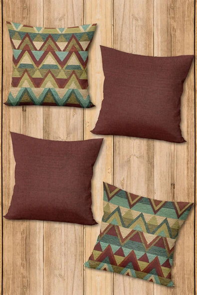 Çift Taraf Baskılı Parlak  Kumaş  Modern Desen 4 adet Kırlent Kılıf Seti RENKLİ 43 X 43