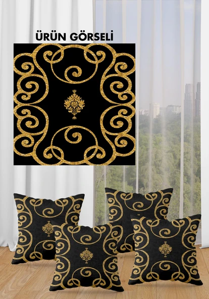 Çift Taraf Baskılı Parlak  Kumaş  Modern Desen 4 adet Kırlent Kılıf Seti RENKLİ 43 X 43 - 2