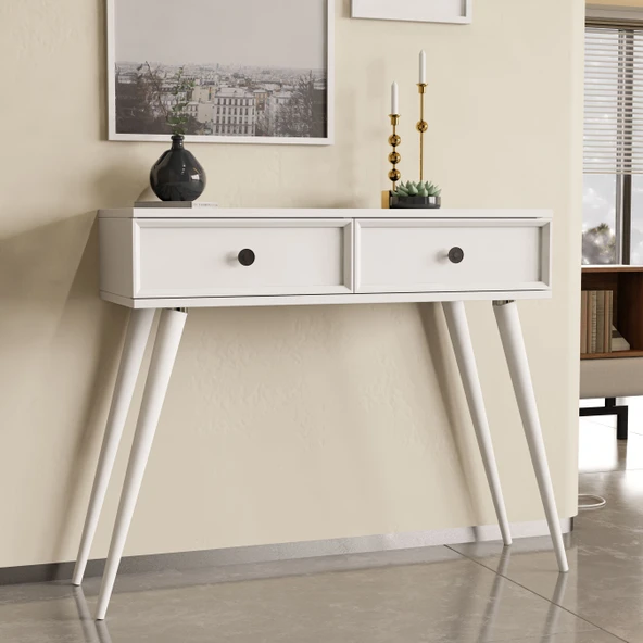 6021 LUNA (AHŞAP AYAKLI) MDF PROFİL ÇERÇEVELİ 2 ÇEKMECELİ DRESUAR BEYAZ - 4
