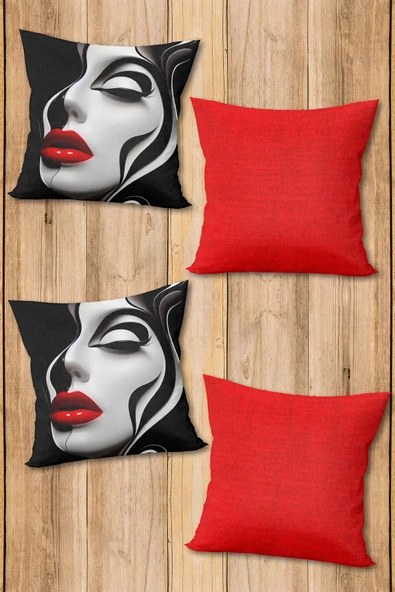 Çift Taraf Baskılı Parlak  Kumaş  Modern Desen 4 adet Kırlent Kılıf Seti RENKLİ 43 X 43