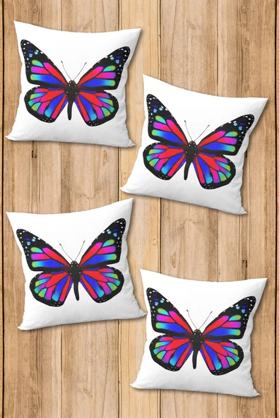 Çift Taraf Baskılı Parlak  Kumaş  Modern Desen 4 adet Kırlent Kılıf Seti RENKLİ 43 X 43