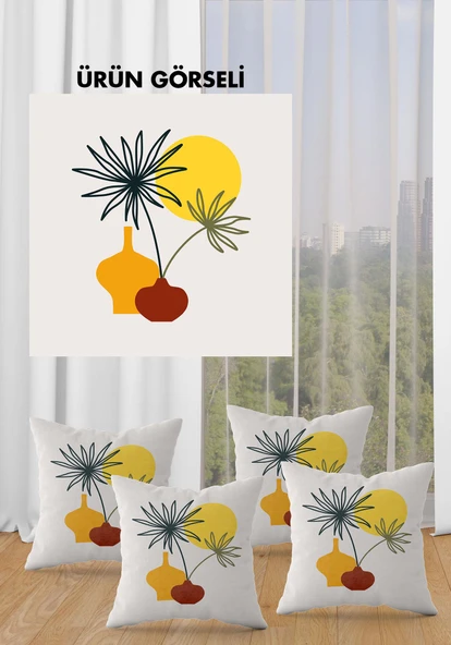 Çift Taraf Baskılı Parlak  Kumaş  Modern Desen 4 adet Kırlent Kılıf Seti RENKLİ 43 X 43 - 3