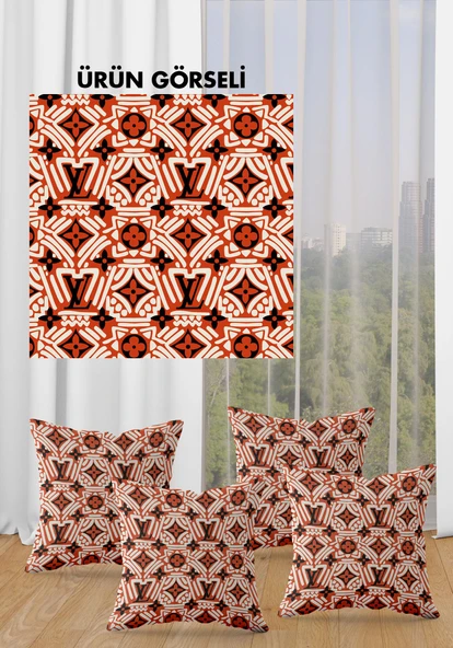 Çift Taraf Baskılı Parlak  Kumaş  Modern Desen 4 adet Kırlent Kılıf Seti RENKLİ 43 X 43 - 2
