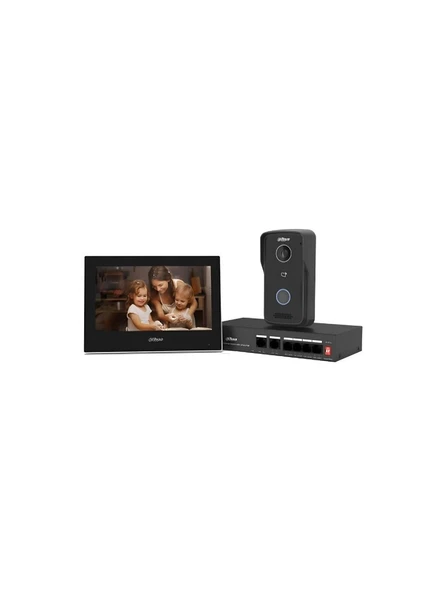 Dahua KTP03 7"inç Ekran 2mp IP Villa Kiti İç ve Dış Ünite Cat6 Kablo İle Çalışır