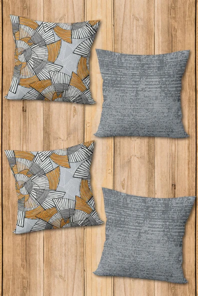 Çift Taraf Baskılı Parlak  Kumaş  Modern Desen 4 adet Kırlent Kılıf Seti RES06 RENKLİ 43 X 43