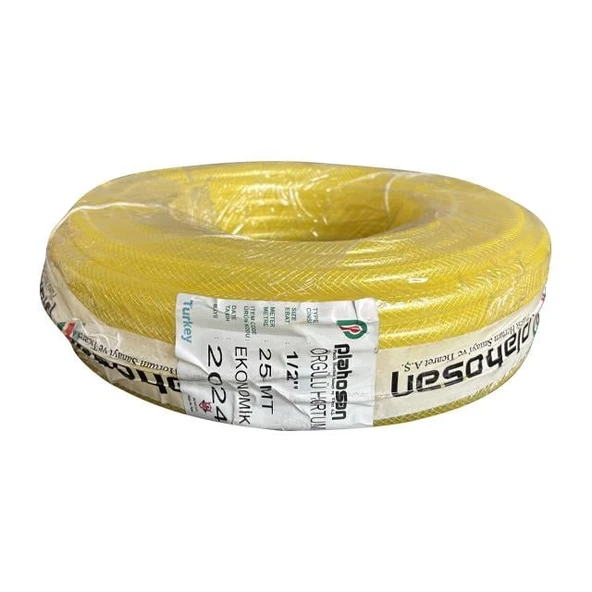 Plahosan 1/2 inç Örgülü PVC  Şeffaf Bahçe Hortum 25 mt Sarı Renk - 2
