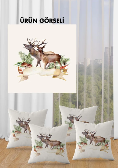 Çift Taraf Baskılı Parlak  Kumaş  Modern Desen 4 adet Kırlent Kılıf Seti RENKLİ 43 X 43 - 4