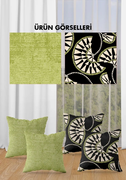Çift Taraf Baskılı Parlak  Kumaş  Modern Desen 4 adet Kırlent Kılıf Seti RES09 RENKLİ 43 X 43 - 2