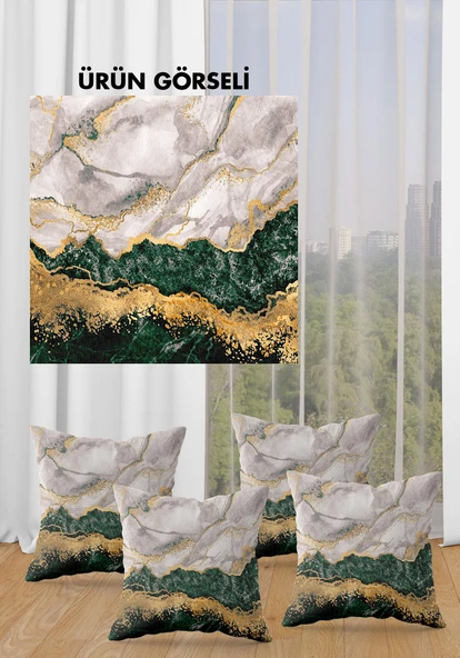 Çift Taraf Baskılı Parlak  Kumaş  Modern Desen 4 adet Kırlent Kılıf Seti RENKLİ 43 X 43 - 2
