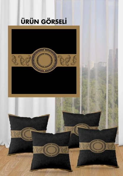 Çift Taraf Baskılı Parlak  Kumaş  Modern Desen 4 adet Kırlent Kılıf Seti RENKLİ 43 X 43 - 4