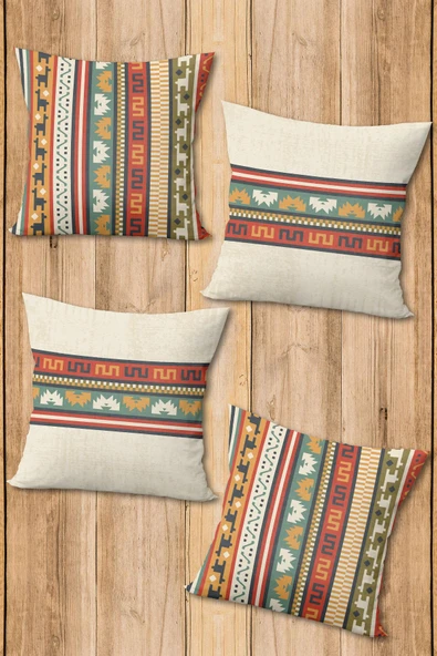 Çift Taraf Baskılı Parlak  Kumaş  Modern Desen 4 adet Kırlent Kılıf Seti RENKLİ 43 X 43