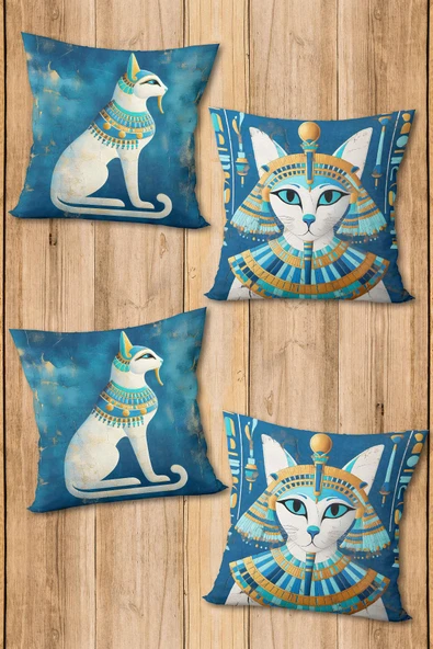 Çift Taraf Baskılı Parlak  Kumaş  Modern Desen 4 adet Kırlent Kılıf Seti RES04 RENKLİ 43 X 43