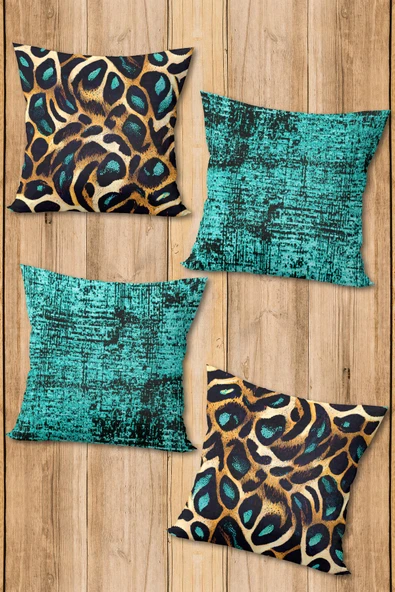 Çift Taraf Baskılı Parlak  Kumaş  Modern Desen 4 adet Kırlent Kılıf Seti RENKLİ 43 X 43