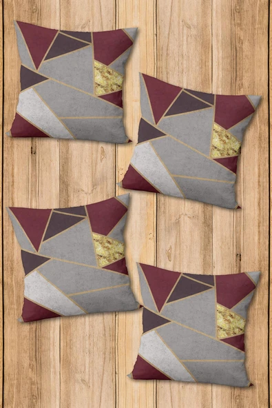 Çift Taraf Baskılı Parlak  Kumaş  Modern Desen 4 adet Kırlent Kılıf Seti RENKLİ 43 X 43