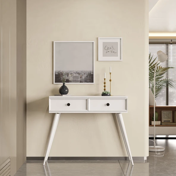 6021 LUNA (AHŞAP AYAKLI) MDF PROFİL ÇERÇEVELİ 2 ÇEKMECELİ DRESUAR BEYAZ - 3