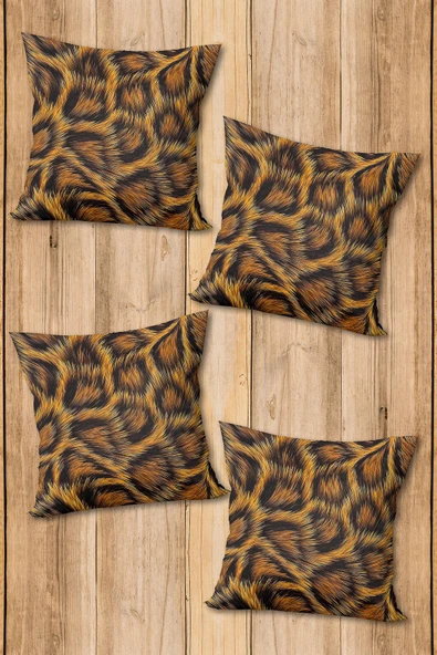Çift Taraf Baskılı Parlak  Kumaş  Modern Desen 4 adet Kırlent Kılıf Seti RENKLİ 43 X 43