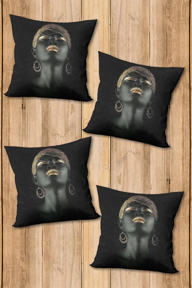 Çift Taraf Baskılı Parlak  Kumaş  Modern Desen 4 adet Kırlent Kılıf Seti RENKLİ 43 X 43