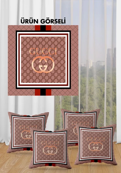Çift Taraf Baskılı Parlak  Kumaş  Modern Desen 4 adet Kırlent Kılıf Seti RENKLİ 43 X 43 - 4