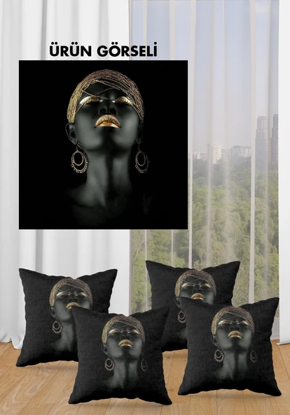Çift Taraf Baskılı Parlak  Kumaş  Modern Desen 4 adet Kırlent Kılıf Seti RENKLİ 43 X 43 - 2