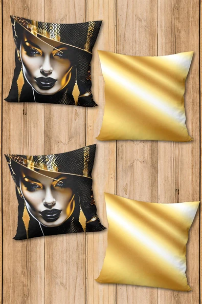 Çift Taraf Baskılı Parlak  Kumaş  Modern Desen 4 adet Kırlent Kılıf Seti RENKLİ 43 X 43