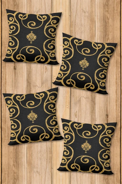Çift Taraf Baskılı Parlak  Kumaş  Modern Desen 4 adet Kırlent Kılıf Seti RENKLİ 43 X 43
