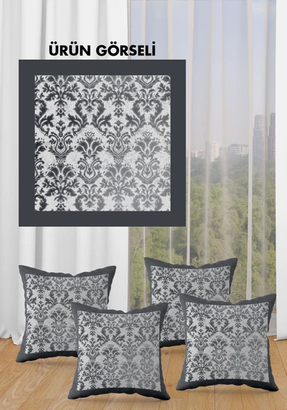 Çift Taraf Baskılı Parlak  Kumaş  Modern Desen 4 adet Kırlent Kılıf Seti RENKLİ 43 X 43 - 4
