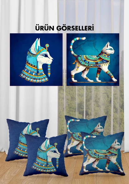 Çift Taraf Baskılı Parlak  Kumaş  Modern Desen 4 adet Kırlent Kılıf Seti RES03 RENKLİ 43 X 43 - 2