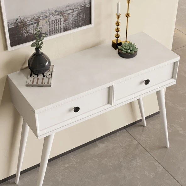 6021 LUNA (AHŞAP AYAKLI) MDF PROFİL ÇERÇEVELİ 2 ÇEKMECELİ DRESUAR BEYAZ - 5