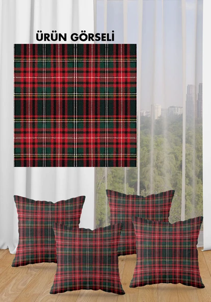 Çift Taraf Baskılı Parlak  Kumaş  Modern Desen 4 adet Kırlent Kılıf Seti RENKLİ 43 X 43 - 3