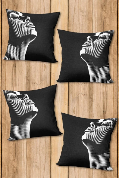 Çift Taraf Baskılı Parlak  Kumaş  Modern Desen 4 adet Kırlent Kılıf Seti RENKLİ 43 X 43