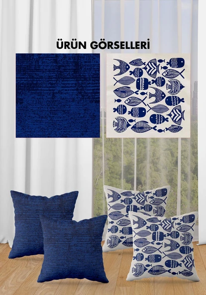 Çift Taraf Baskılı Parlak  Kumaş  Modern Desen 4 adet Kırlent Kılıf Seti RES05 RENKLİ 43 X 43 - 2