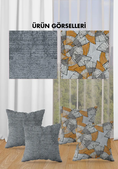 Çift Taraf Baskılı Parlak  Kumaş  Modern Desen 4 adet Kırlent Kılıf Seti RES06 RENKLİ 43 X 43 - 2