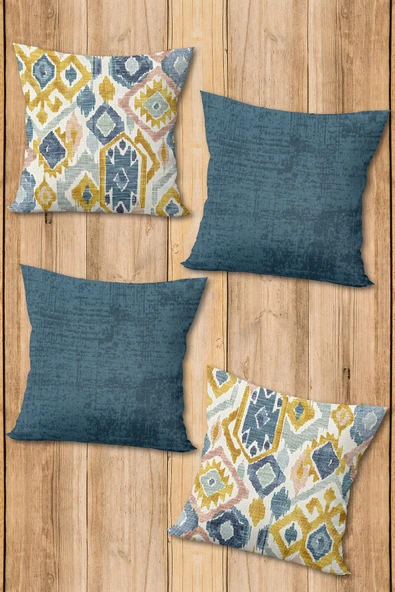 Çift Taraf Baskılı Parlak  Kumaş  Modern Desen 4 adet Kırlent Kılıf Seti RENKLİ 43 X 43