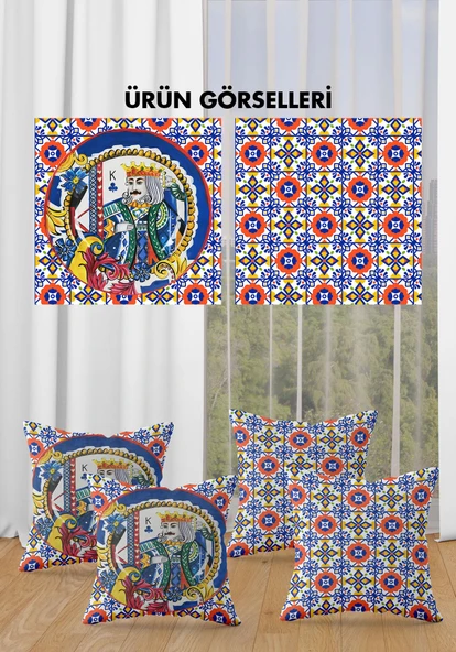 Çift Taraf Baskılı Parlak  Kumaş Bacı Milano Sicilia Desen 4 adet Kırlent Kılıf Seti RENKLİ 43 X 43 - 2
