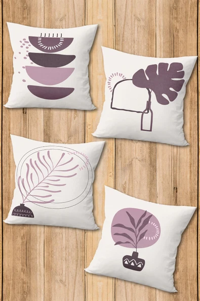 Çift Taraf Baskılı Parlak  Kumaş  Modern Desen 4 adet Kırlent Kılıf Seti RENKLİ 43 X 43