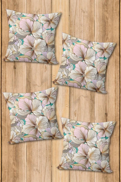 Çift Taraf Baskılı Parlak  Kumaş  Modern Desen 4 adet Kırlent Kılıf Seti RENKLİ 43 X 43