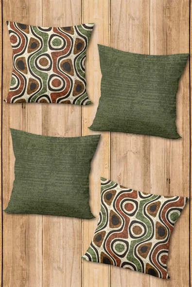 Çift Taraf Baskılı Parlak  Kumaş  Modern Desen 4 adet Kırlent Kılıf Seti RENKLİ 43 X 43