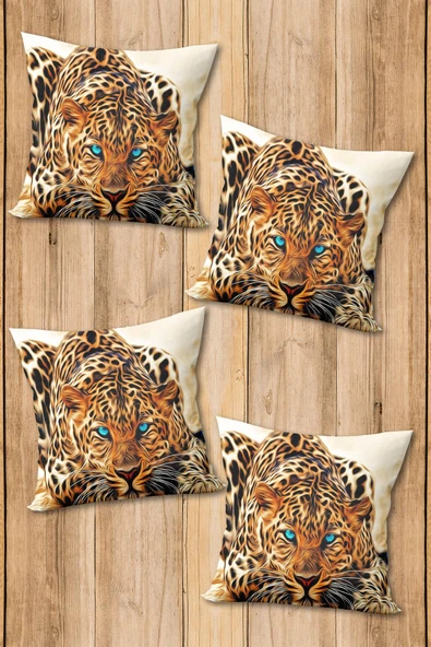 Çift Taraf Baskılı Parlak  Kumaş  Modern Desen 4 adet Kırlent Kılıf Seti RENKLİ 43 X 43