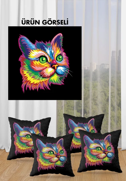 Çift Taraf Baskılı Parlak  Kumaş  Modern Desen 4 adet Kırlent Kılıf Seti RENKLİ 43 X 43 - 4