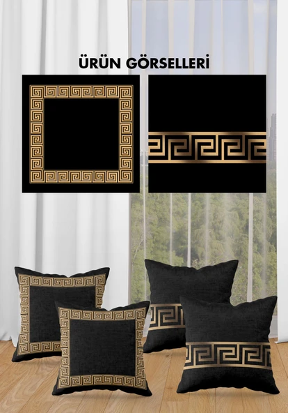 Çift Taraf Baskılı Parlak  Kumaş  Modern Desen 4 adet Kırlent Kılıf Seti RENKLİ 43 X 43 - 2