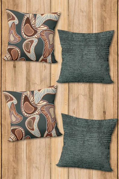 Çift Taraf Baskılı Parlak  Kumaş  Modern Desen 4 adet Kırlent Kılıf Seti RES07 RENKLİ 43 X 43
