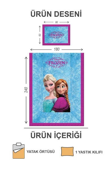 Pamuk Dolgulu Kadife Kumaş Elsa Frozen Desenli Tek Kişilik Kapitone Yatak Örtüsü Seti Drk-0107 MAVİ 180 X 240 - 2