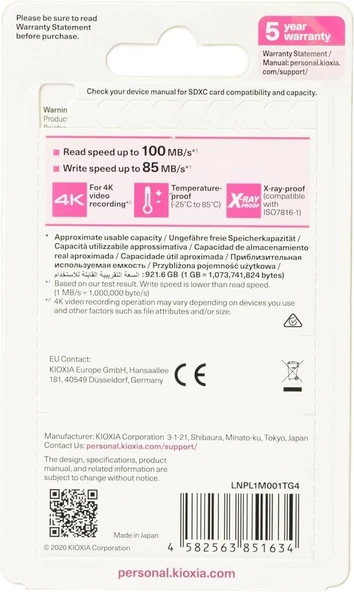 Kioxia Exceria Plus SD Card 1TB U3 V30 - Outlet - Resim 3