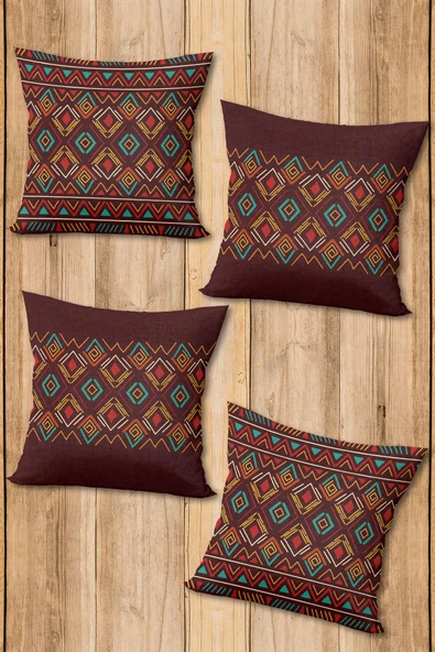Çift Taraf Baskılı Parlak  Kumaş  Modern Desen 4 adet Kırlent Kılıf Seti RENKLİ 43 X 43