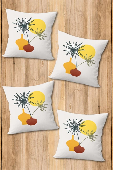 Çift Taraf Baskılı Parlak  Kumaş  Modern Desen 4 adet Kırlent Kılıf Seti RENKLİ 43 X 43