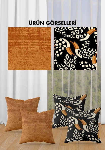 Çift Taraf Baskılı Parlak  Kumaş  Modern Desen 4 adet Kırlent Kılıf Seti RES08 RENKLİ 43 X 43 - 2