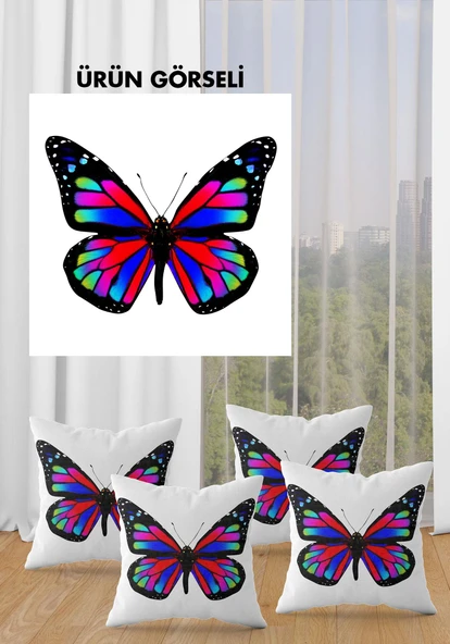 Çift Taraf Baskılı Parlak  Kumaş  Modern Desen 4 adet Kırlent Kılıf Seti RENKLİ 43 X 43 - 4