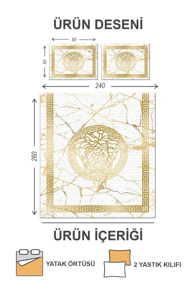 Kapitoneli Pamuk Dolgulu Kadife Kumaş Modern Desenli Premium Kalite Yatak Örtüsü Seti RENKLİ 240 X 260 - 2