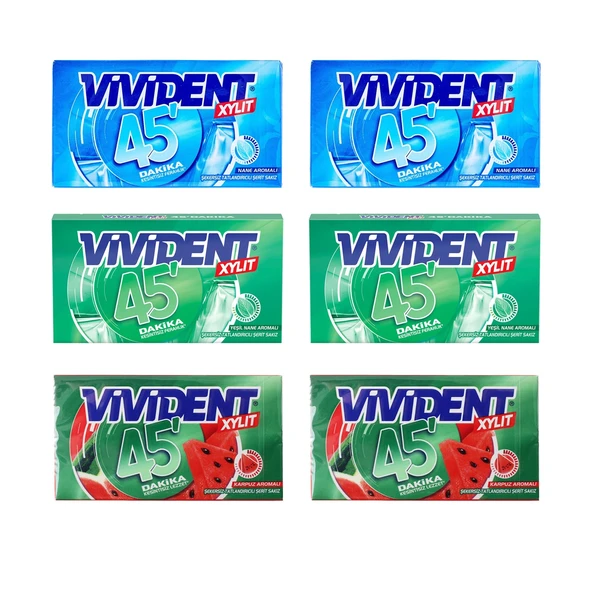 Vivident 45 dk Cüzdan Sakız Nane-Yeşil Nane-Karpuz 6 lı Karma Paket